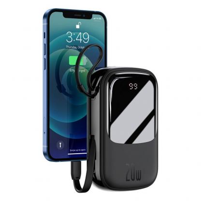 Baseus Qpow Digital Display Power bank with Lightning cable 20W (PPQD-H01) - външна батерия 20000 mAh с вграден Ligtning кабел и USB-C, USB-A и Lightning изходи (черен)