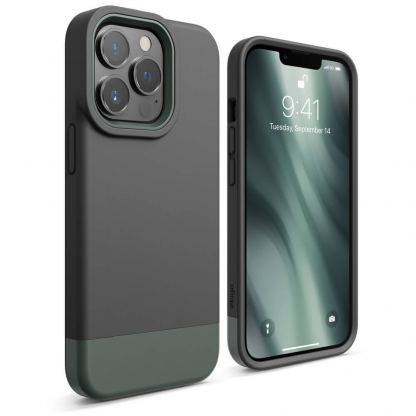 Elago Glide Case - удароустойчив силиконов (TPU) калъф за iPhone 13 Pro (тъмносив-зелен)