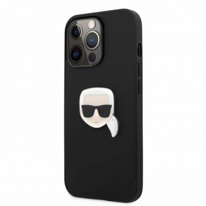 Karl Lagerfeld Karl Head Leather Case - дизайнерски кожен кейс за iPhone 13 Pro (черен) 