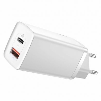 Baseus GaN 2 Lite Charger 65W (CCGAN2L-B02) - захранване за ел. мрежа за лаптопи, смартфони и таблети с 2xUSB-C изхода и с технология за бързо зареждане (бял)