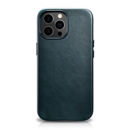 iCarer Leather Oil Wax MagSafe Case - кожен (естествена кожа) кейс с MagSafe за iPhone 13 Pro Max (син)