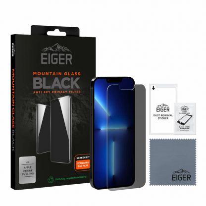 Eiger Mountain Glass Black Anti-Spy Privacy Filter Tempered Glass - калено стъклено защитно покритие с определен ъгъл на виждане за дисплея на iPhone 13, iPhone 13 Pro