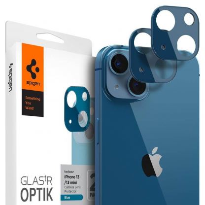 Spigen Optik Lens Protector - комплект 2 броя предпазни стъклени протектора за камерата на iPhone 13, iPhone 13 mini (син)