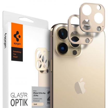 Spigen Optik Lens Protector - комплект 2 броя предпазни стъклени протектора за камерата на iPhone 13 Pro, iPhone 13 Pro Max (златист)