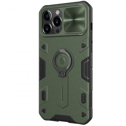 Nillkin CamShield Armor Hard Case - хибриден удароустойчив кейс с пръстен против изпускане за iPhone 13 Pro Max (зелен)