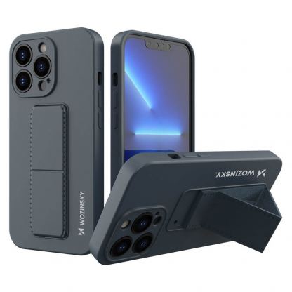 Wozinsky Flexible Silicone Kickstand Case - силиконов (TPU) калъф с поставка за iPhone 13 Pro (тъмносин)