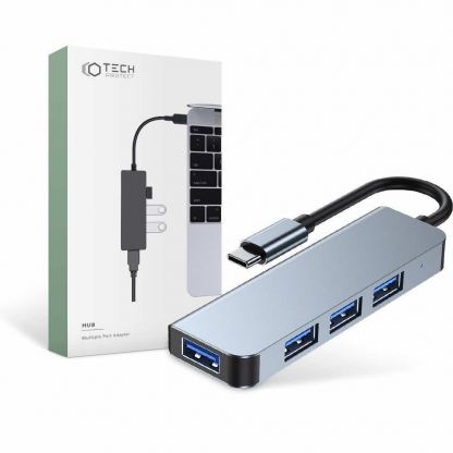 Tech-Protect USB-C Hub 4in1 v1 - USB-C хъб с 4xUSB-A порта за компютри и лаптопи с USB-C порт (тъмносив)