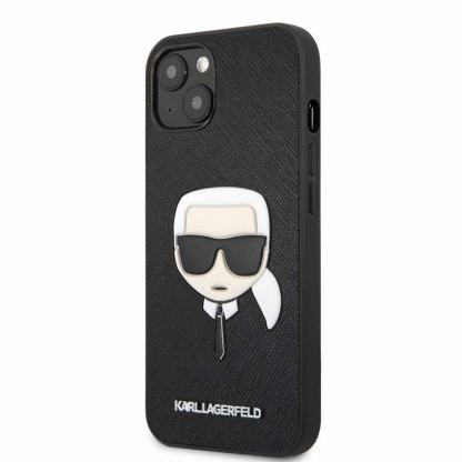Karl Lagerfeld Saffiano Karl Head Leather Case - дизайнерски кожен кейс за iPhone 13 (черен) 