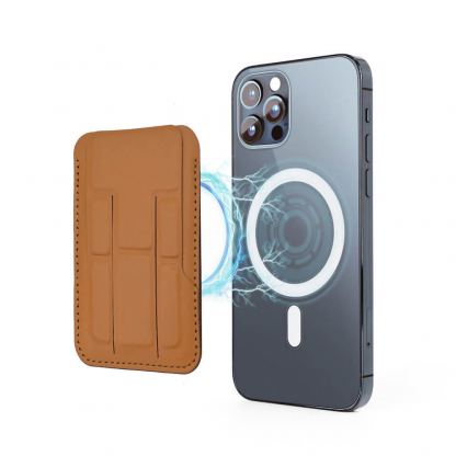 4smarts UltiMag ErgoFold Magnetic Kickstand Wallet - кожен портфейл (джоб) с градена поставка за прикрепяне към iPhone с MagSafe (кафяв)
