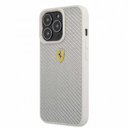 Ferrari Real Carbon Hard Case - хибриден удароустойчив кейс с карбоново покритие за iPhone 13 Pro (сребрист)