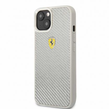 Ferrari Real Carbon Hard Case - хибриден удароустойчив кейс с карбоново покритие за iPhone 13 (сребрист)