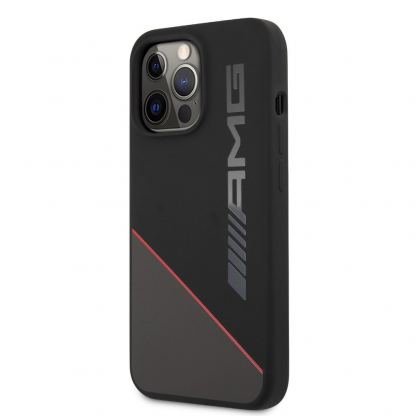 AMG Liquid Silicone Case - дизайнерски силиконов кейс за iPhone 13 Pro (черен-червен)