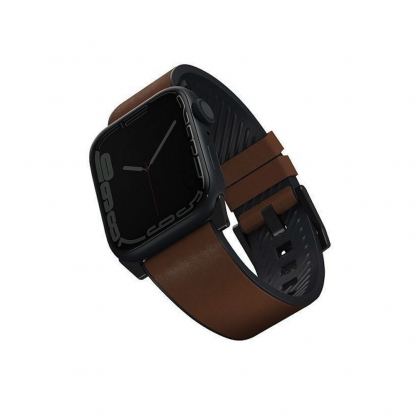 Uniq Straden Leather Hybrid Strap - хибридна каишка за Apple Watch 42мм, 44мм, 45мм (кафяв)