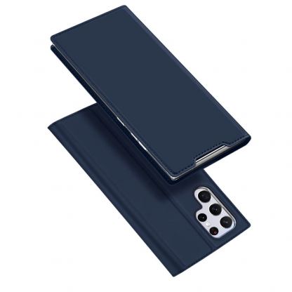 Dux Ducis Skin Pro Case - кожен калъф с поставка и отделение за кр. карти за Samsung Galaxy S22 Ultra (син)