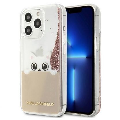 Karl Lagerfeld Liquid Glitter Peek a Boo Case - дизайнерски кейс с висока защита за iPhone 13 Pro Max (прозрачен)