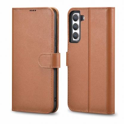 iCarer Haitang Leather Wallet Case - кожен (естествена кожа) калъф, тип портфейл за Samsung Galaxy S22 (кафяв)