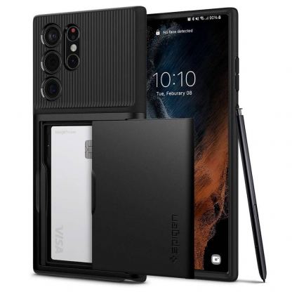 Spigen Slim Armor CS Case - хибриден кейс с отделение за кр. карти и най-висока степен на защита за Samsung Galaxy S22 Ultra (черен)