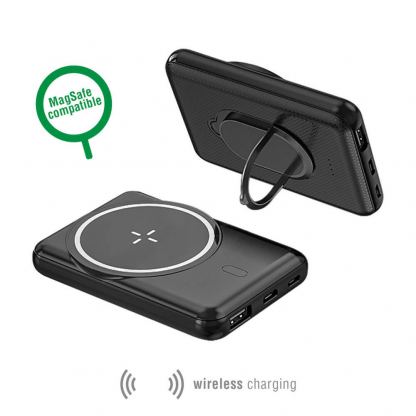 4smarts Wireless Power Bank VoltHub UltiMag Kick 5000mAh for MagSafe - безжична преносима външна батерия с USB-C и USB-A порт за iPhone с Magsafe (черен)