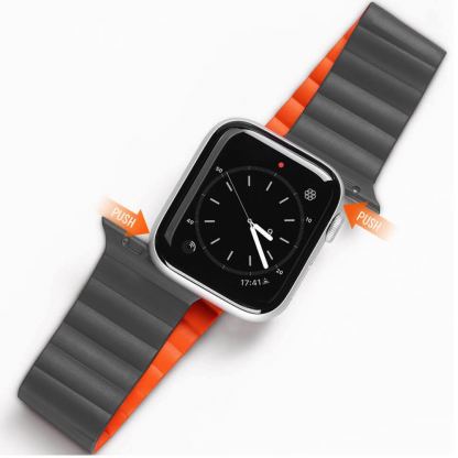 Dux Ducis Silicone Magnetic Strap (Chain Version) - магнитна силиконова каишка за Apple Watch 42мм, 44мм, 45мм (сив-оранжев)