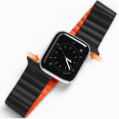 Dux Ducis Silicone Magnetic Strap (Chain Version) - магнитна силиконова каишка за Apple Watch 42мм, 44мм, 45мм (черен-оранжев)
