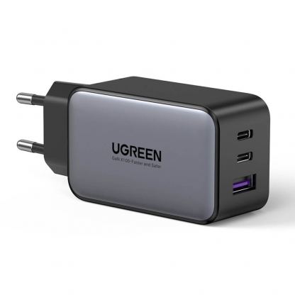 Ugreen GaN Fast Wall Charger 65W PD - захранване за ел. мрежа за лаптопи, смартфони и таблети с USB-A и 2xUSB-C изходи с технология за бързо зареждане (сив)