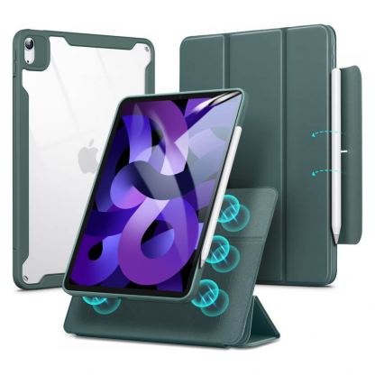 ESR Rebound Hybrid Case 360 - полиуретанов калъф с отделящ се кейс и поставка за iPad Air 5 (2022), iPad Air 4 (2020) (зелен-прозрачен)