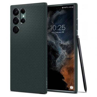 Spigen Liquid Air Case - силиконов (TPU) калъф с висока степен на защита за Samsung Galaxy S22 Ultra (тъмнозелен)