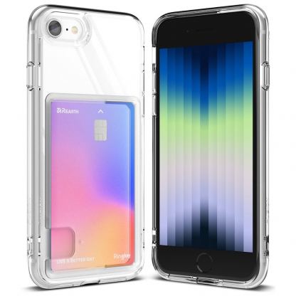 Ringke Fusion Card Case - хибриден удароустойчив кейс с джоб за кредитна карта за iPhone SE (2022), iPhone SE (2020), iPhone 8, iPhone 7 (прозрачен)