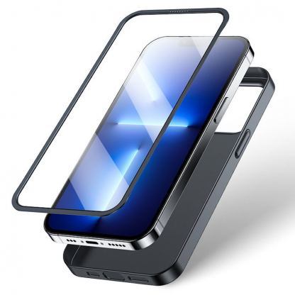 Joyroom 360° Full Case And Tempered Glass Set - тънък силиконов кейс и стъклено защитно покритие за целия дисплей на iPhone 13 Pro Max (черен)