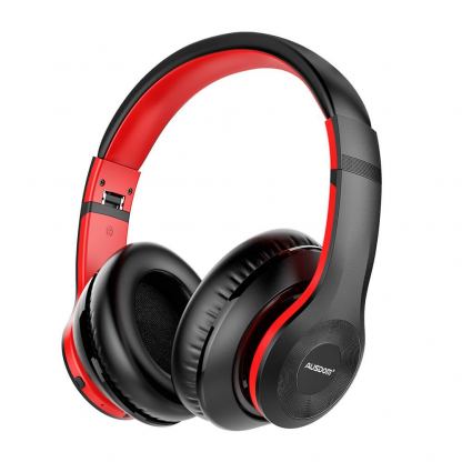 Ausdom Active Noise Cancelling Wireless Over-Ear Headphones - безжични блутут слушалки с микрофон за мобилни устройства с Bluetooth (черен-червен)