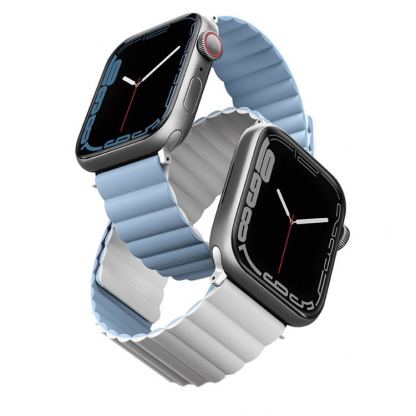 Uniq Revix Silicone Magnetic Strap - двулицевва магнитна силиконова каишка за Apple Watch 38мм, 40мм, 41мм (бял-син)