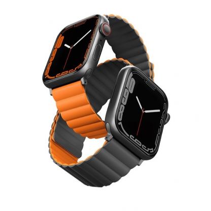 Uniq Revix Silicone Magnetic Strap - двулицевва магнитна силиконова каишка за Apple Watch 42мм, 44мм, 45мм (оранжев-сив)