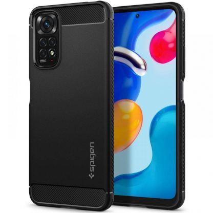 Spigen Rugged Armor Case - тънък качествен силиконов (TPU) калъф за Xiaomi RedMi Note 11, Note 11S (черен)
