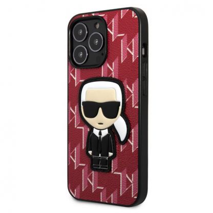 Karl Lagerfeld Monogram Ikonik Case - дизайнерски кожен кейс за iPhone 13 Pro (червен)