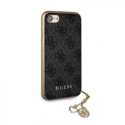 Guess 4G Charms Collection Hard Case - дизайнерски кожен кейс за iPhone SE (2022), iPhone SE (2020), iPhone 8, iPhone 7 (сив)