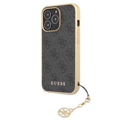 Guess 4G Charms Collection Hard Case - дизайнерски кожен кейс за iPhone 13 Pro (сив)