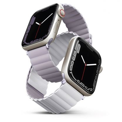 Uniq Revix Silicone Magnetic Strap - двулицевва магнитна силиконова каишка за Apple Watch 38мм, 40мм, 41мм (лилав-бял)