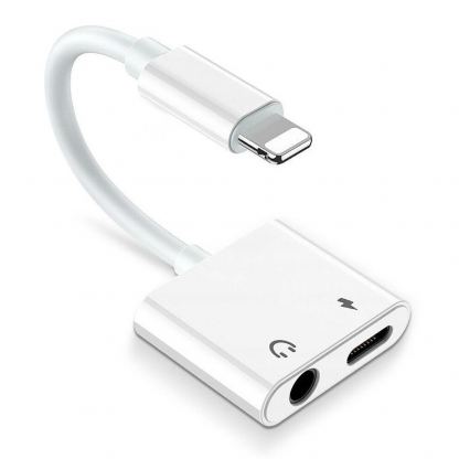 Platinet Lightning to Lightning & 3.5mm Aux Adapter - Lightning адаптер към 3.5 аудио изход и Lightning изход (6.5см) (бял)