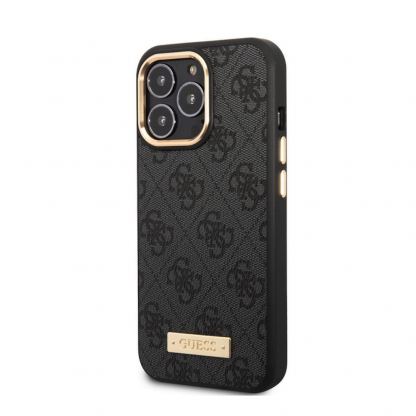 Guess PU 4G MagSafe Leather Hard Case - дизайнерски кожен кейс с MagSafe за iPhone 13 Pro (черен)