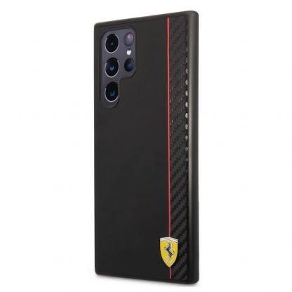 Ferrari Smooth Carbon Hard Case - хибриден удароустойчив кейс с карбоново покритие за Samsung Galaxy S22 Ultra (черен)