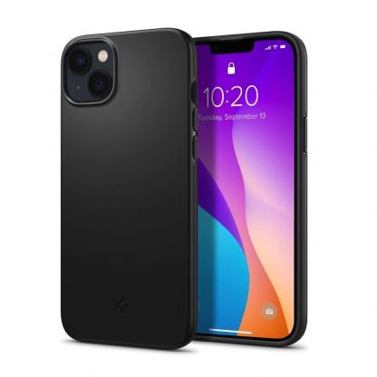 Spigen Thin Fit Case - качествен тънък матиран кейс за iPhone 14 (черен)