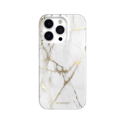 Mageasy Marble Case - дизайнерски хибриден удароустойчив кейс за iPhone 14 Pro (бял) 