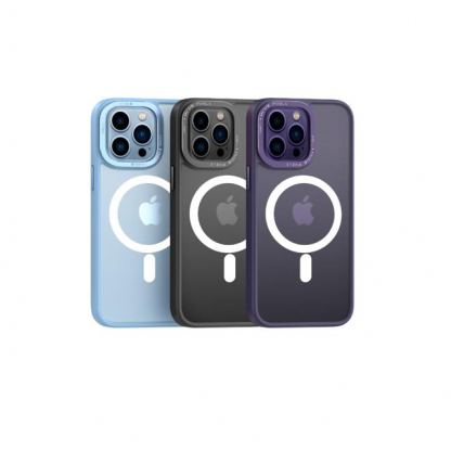 Comma Joy Elegant Metal Anti-shock case - хибриден кейс с висока степен на защита с MagSafe за iPhone 14 (прозрачен-черен)