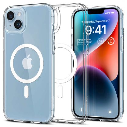 Spigen Ultra Hybrid MagSafe Case - хибриден кейс с висока степен на защита с MagSafe за iPhone 14 (бял-прозрачен) 