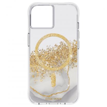 Case Mate Karat Marble MagSafe Case - удароустойчив хибриден кейс с Magsafe за iPhone 14 (прозрачен-златен)