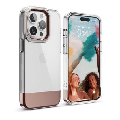 Elago Glide Case - удароустойчив силиконов (TPU) калъф за iPhone 14 Pro Max (прозрачен-розово злато)