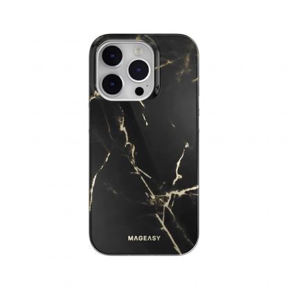 Mageasy Marble Case - дизайнерски хибриден удароустойчив кейс за iPhone 14 Pro (черен) 