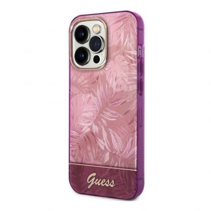 Guess Jungle Hybrid Case - дизайнерски кейс с висока защита за iPhone 14 Pro Max (розов)