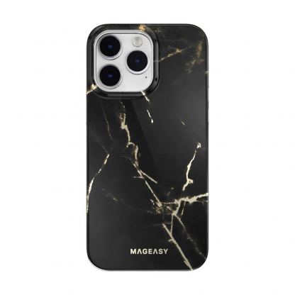 Mageasy Marble Case - дизайнерски хибриден удароустойчив кейс за iPhone 14 Pro Max (черен) 