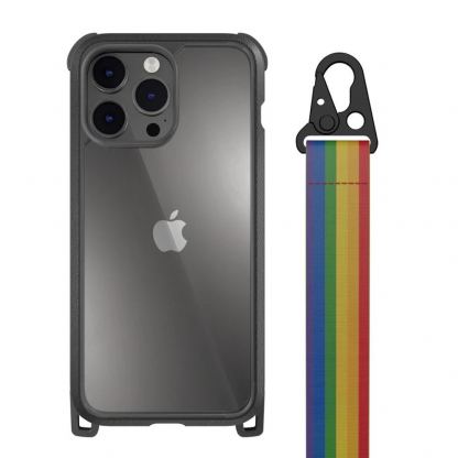 Mageasy Odyssey+ Rainbow Case - удароустойчив хибриден кейс с връзка и карабинер за iPhone 14 Pro Max (черен) 